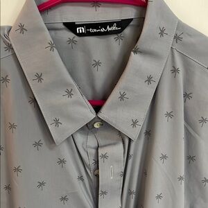 Travis Mathew Gray Casual Button Down Shirt with Palm Tree Pattern